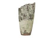 17.5 Kai Distressed Green Swirl Patterned Cutwork Ceramic Flower Vase