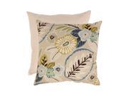Eco Friendly Tropical Blue and Beige Floral Square Throw Pillow 18 x 18