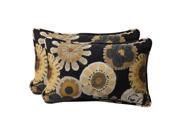 Pack of 2 Eco Friendly Black and Yellow Floral Outdoor Throw Pillows 18.5