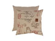 Eco Friendly French Postale Red and Tan Linen Polyester Floor Pillow 23 x 23