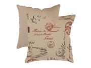 Eco Friendly French Postale Red and Tan Linen Polyester Throw Pillow 18 x 18