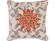 18 Scrolling Floral Leaf Rusty Orange and Beige Decorative Down Throw Pillow