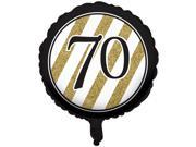 Pack of 10 Black Gold Metallic 70 Birthday or Anniversary Foil Party Balloons