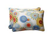 Pack of 2 Eco Friendly Blue Multicolored Floral Outdoor Throw Pillows 24.5