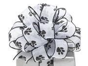 Black and White Sheer Paw Prints Print Wired Craft Ribbon 2.5 x 20 Yards