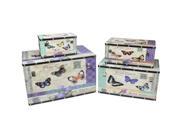 Set of 4 Wooden Garden Style Butterfly Decorative Storage Boxes 14 27.5