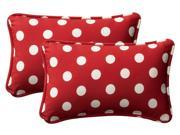 Pack of 2 Outdoor Patio Rectangular Throw Pillows 18.5 Red White Polka Dot
