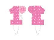 Club Pack of 12 Pink and White Polka Dot 1st Birthday Girl Party Decorating Cupcake Dessert Toppers