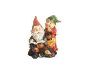 11.5 Reading Forest Gnome Couple w Solar Powered LED Lighted Lantern Outdoor Patio Garden Statue