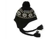 Unisex Black Jacquard Knit Winter Hat with Ear Flaps One Size