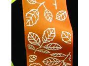 Orange Taffeta with White Leaf Print Wired Craft Ribbon 1.5 x 54 Yards