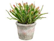 9 Decorative Artificial Green and Burgundy Spring Cactus in Clay Pot