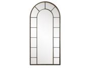 79 Aged Black Light Rust Brown Metal Framed Beveled Arch Wall Mirror