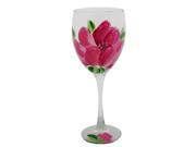 Set of 2 Pink Peony Floral Hand Painted Wine Drinking Stemware Glasses 10.5 Ounces