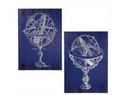 Set of 2 Distressed Finish Midnight Blue and Platinum White Retro Globe Wall Art Decorations 27.5