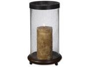 16 Antiqued Hickory and Bubbled Glass Cylinder Candle Holder with Pillar Candle