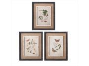 Set of 3 Distressed Finish Black Framed Glass Butterfly and Floral Wall Art Decorations 21