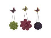 Set of 3 Colorful Metal Garden Wall Flowers with Chain and Butterfly Accent 33.5