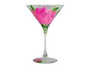 Set of 2 Pink Peony Floral Hand Painted Martini Stemware Glasses 7.5 Ounce