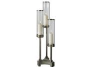Brushed Aluminum Risto Candleholder With Clear Glass Globes