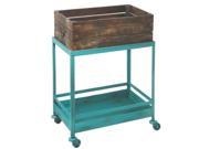 22 Rustic Distressed Wooden Crate on Turquoise Blue Iron Rolling Cart