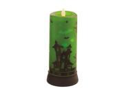 9 Rotating Green Flicker Candle with Spooky Halloween Scene