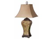 36 Weathered Moss Green Porcelain Bronze Beige Square Bell Shade Table Lamp