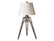 34 Oxidized Bronze Tripod Off White Linen Round Shade Table Lamp