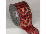 Ruby Red Ebony Black and Gold Stag Plaid Wired Craft Ribbon 2.5 x 20 Yards