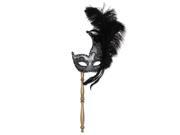 Club Pack of 12 Elegantly Glittered Silver and Black Feathered Mardi Gras Masquerade Masks