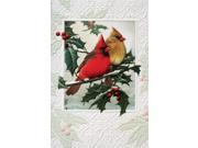 Pack of 16 Birds Cardinals with Holly Fine Art Embossed Christmas Greeting Cards