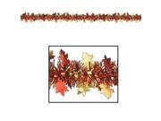 Club Pack of 12 Metallic Gold Orange and Red Autumn Harvest Leaf Garland Party Decorations 12