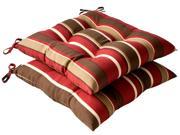 Pack of 2 Outdoor Patio Tufted Chair Seat Cushions Tropical Red Stripe