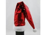 21 Red Sequined Santa Claus Hat Wine Bottle Cover with Faux Fur Cuff