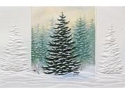 Pack of 16 Frosted Evergreens Snowy Trees Fine Art Embossed Deluxe Christmas Greeting Cards