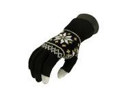 Unisex Black Jacquard Knit Winter Touchscreen Gloves One Size