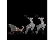 3 Piece White Glittered Reindeer and Sleigh Lighted Christmas Yard Art Decoration Set
