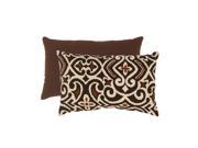Eco Friendly Brown Beige Damask Pattern Rectangular Throw Pillow 18.5 x 11.5