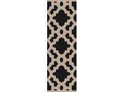 2.5 x 8 Midnight Black and Ivory Hand Tufted New Zealand Wool Area Rug Runner
