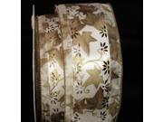 Gold and White Ivy Margaritte Embossed Floral Print Wired Craft Ribbon 2.5 x 20 Yards