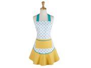 28.5 White Aqua Blue and Yellow Polka Dotted Women s Kitchen Apron w Large Front Pocket
