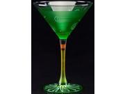 Set of 2 Dark Green White Hand Painted Martini Drinking Glasses 7.5 Ounces