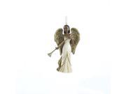 4.25 Cream and Gold African American Glitter Accented Angelic Trumpeter Christmas Ornament