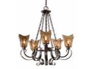 32 Hand Made Rustic Gold Glass European Iron Works 5 Light Hanging Chandelier