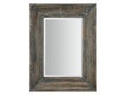 34.5 Antique Beveled Rectangular Wall Mirror with Distressed Blue Green Wooden Frame