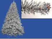 9 Pre Lit Sparkling Silver Full Artificial Tinsel Christmas Tree Clear Lights