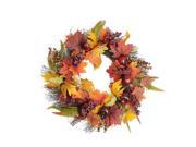 22 Autumn Harvest Apple Berry and Leaf Artificial Thanksgiving Floral Wreath Unlit