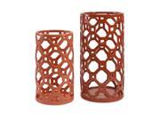 Set of 2 Albatross Apricot and Rust Red Airy Cut Work Ceramic Flower Vases 16.5