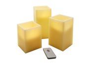 Set of 3 B O Flameless Flickering Wax LED Pillar Candles w Remote Control