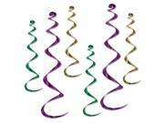 Club Pack of 36 Metallic Green Purple and Gold Twirly Whirly Hanging Decorations 36